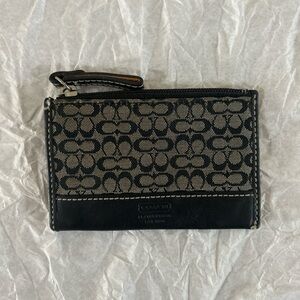 COACH Classic Monogram Logo CC Slim Card Case Small Zip Wallet Black/ Gray